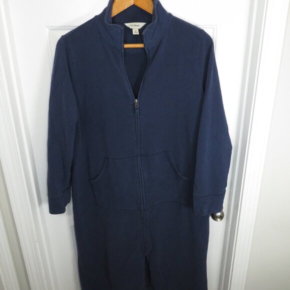 L.L. Bean Women's Long Cotton Blend Robe Navy Blue Full Zip Front Size Medium - Picture 1 of 4
